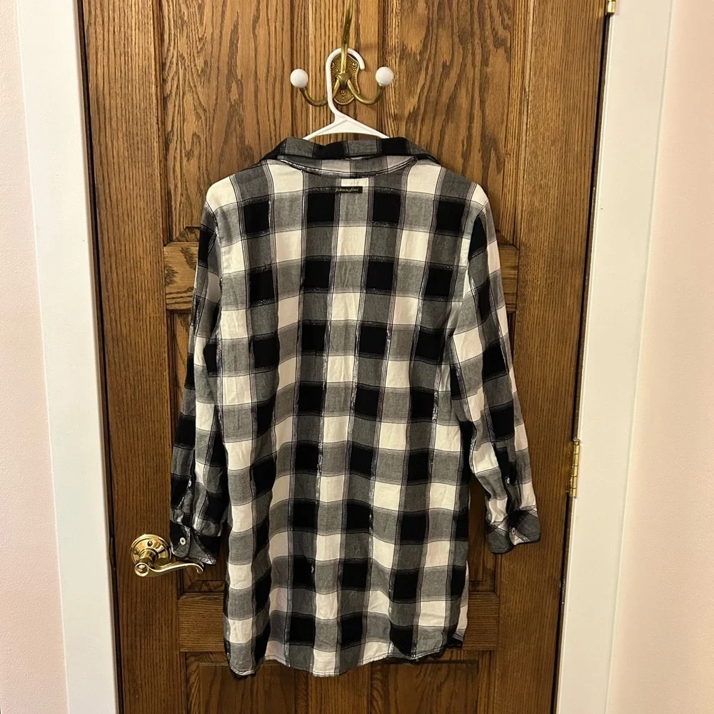 Victoria’s Secret Black White Plaid Flannel Button-Up Nightgown Pajamas Medium